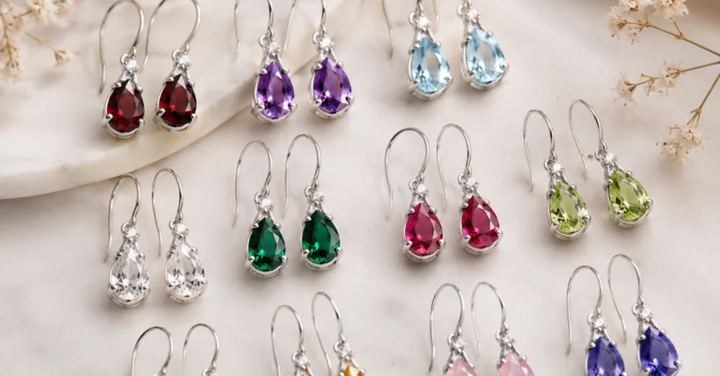 Earrings featuring birthstones